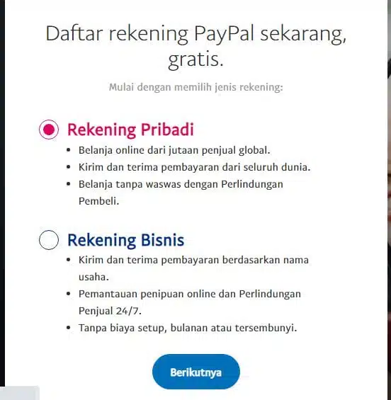 cara membuat akun paypal personal