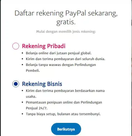 cara membuat akun paypal bisnis