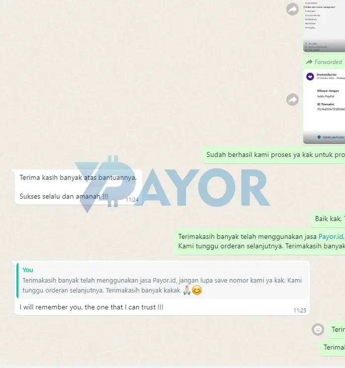 testimoni pelanggan jasa PayPal dan jasa pembayaran online Payor