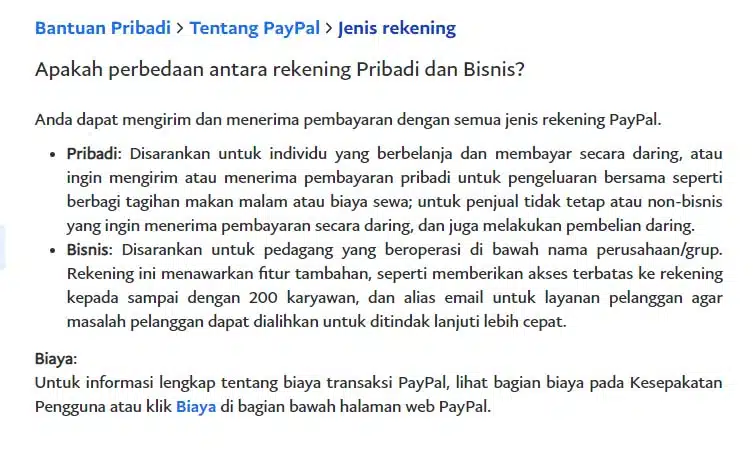 perbedaan akun paypal bisnis dan pribadi