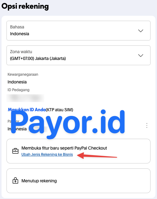 cara mengubah paypal pribadi ke bisnis