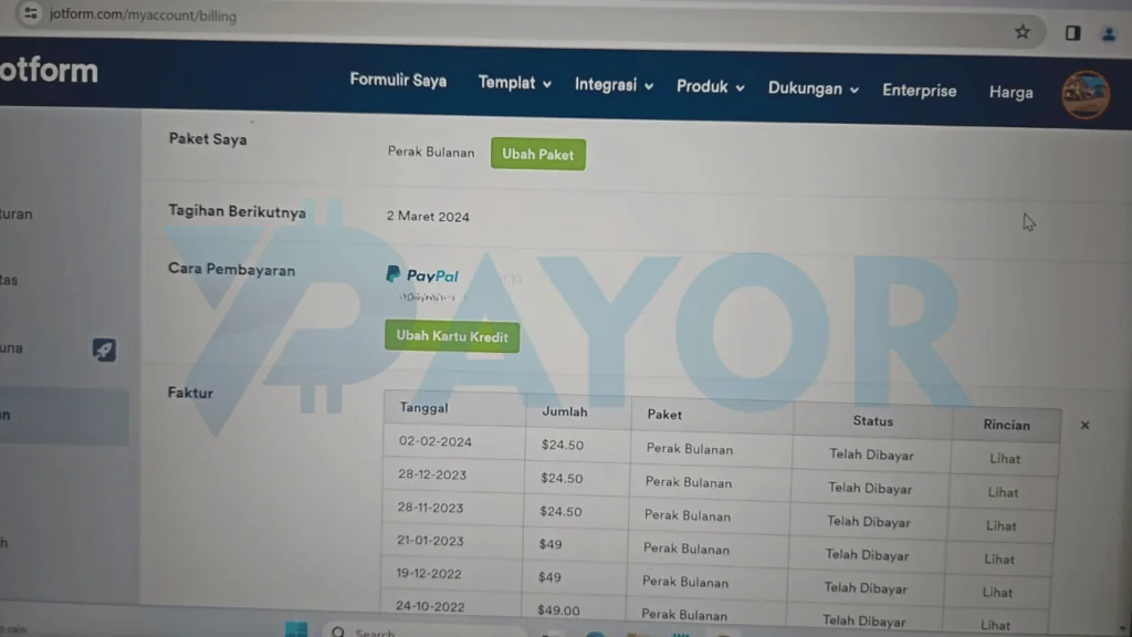 cara bayar jotform