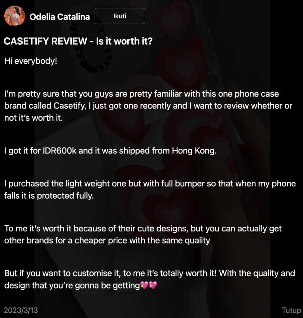 review pelanggan casetify