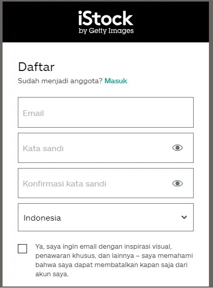 membuat akun istock