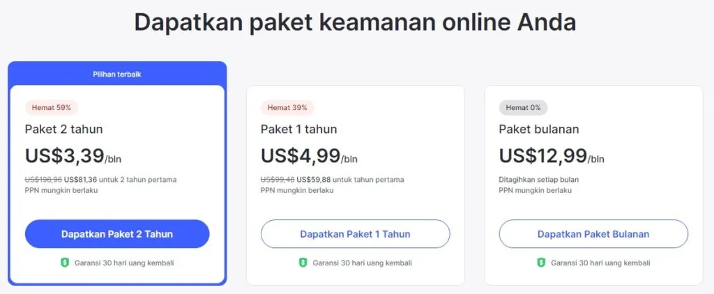 Pilihan paket langganan NordVPN
