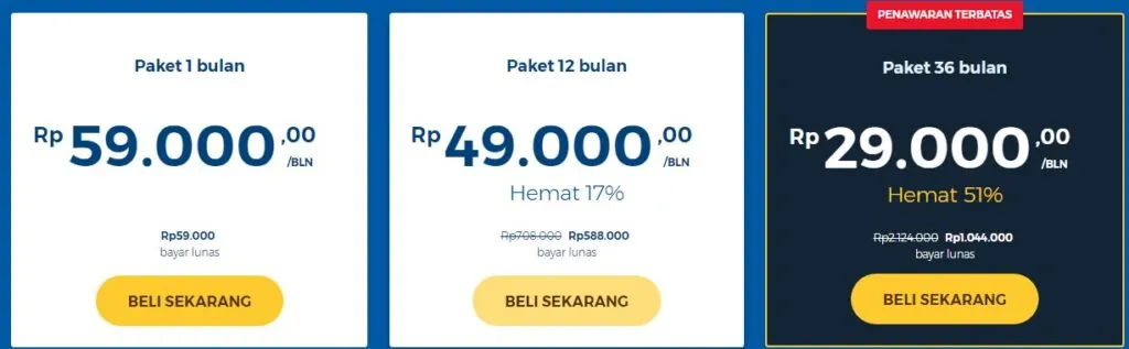 Halaman pembelian paket langganan HMA VPN