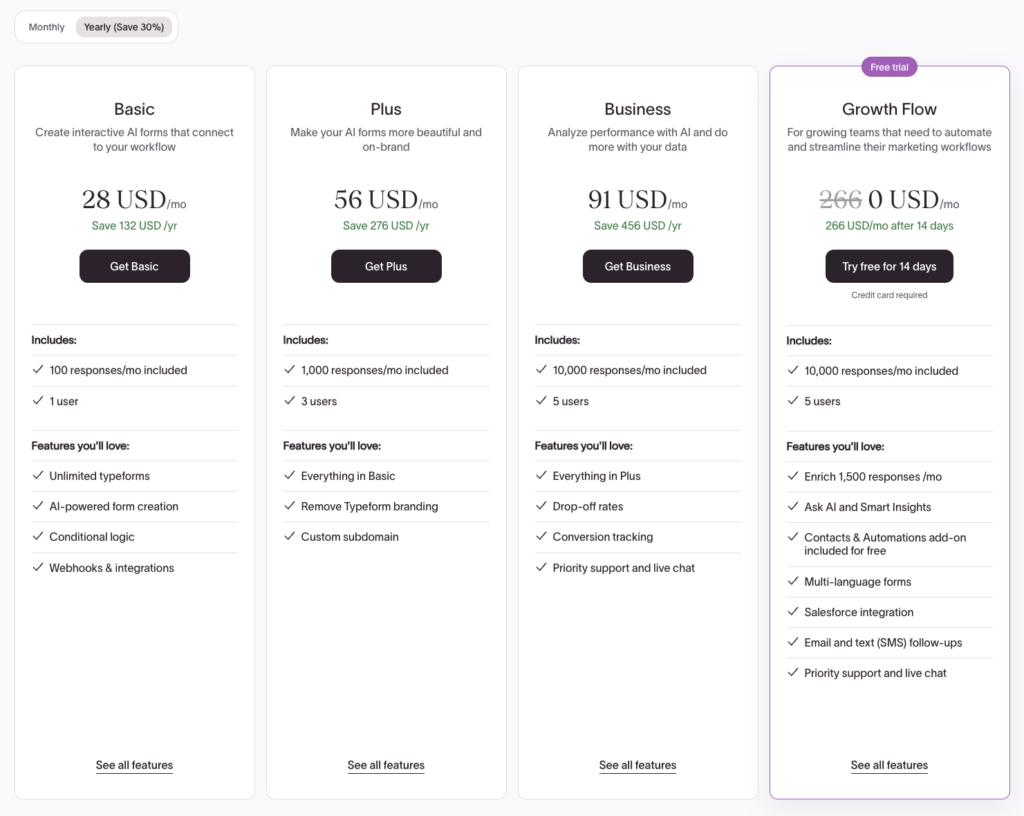 harga Typeform terbaru dari halaman resmi — Juli 2026