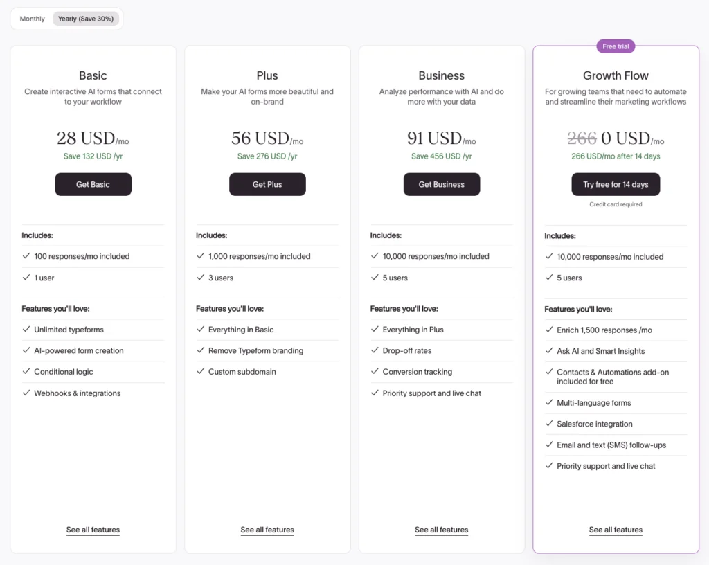 harga Typeform terbaru dari halaman resmi — Juli 2026