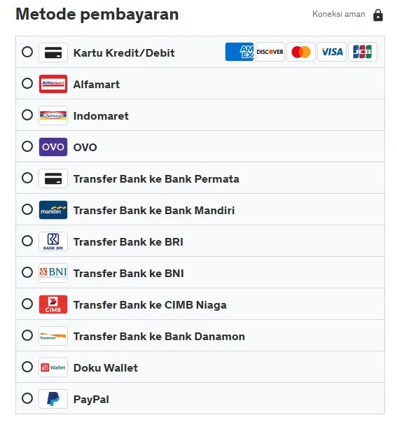 Halaman pilih metode pembayaran di Udemy