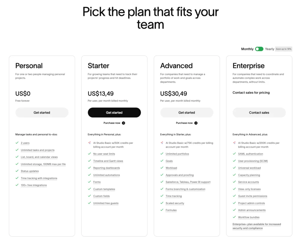 daftar harga Asana terbaru dari halaman resmi — Juli 2026