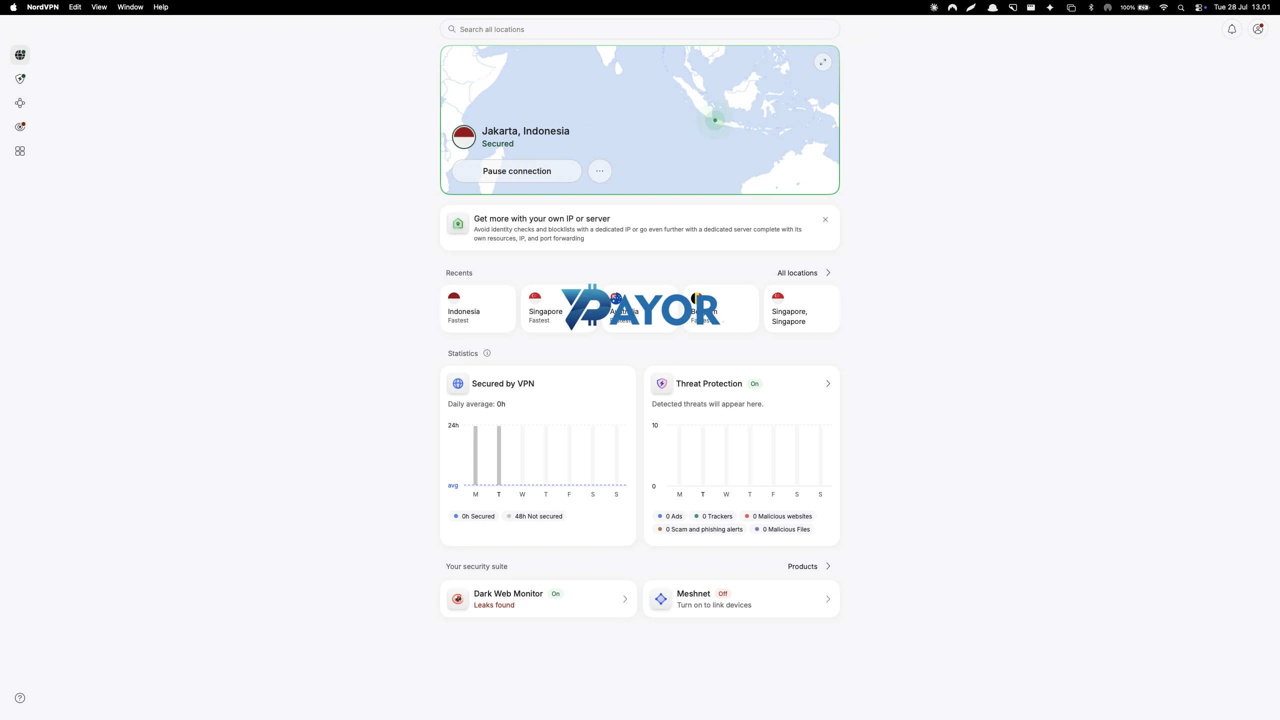 Daftar produk NordVPN aktif di akun tim Payor hingga Oktober 2027