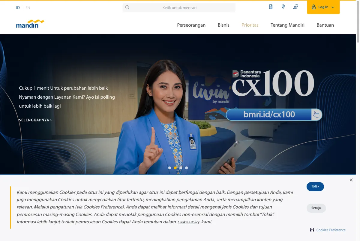 Situs resmi Bank Mandiri untuk transfer top up PayPal