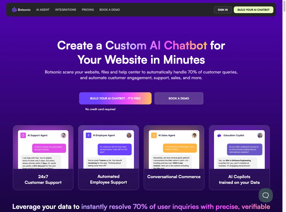 Halaman resmi Botsonic chatbot AI