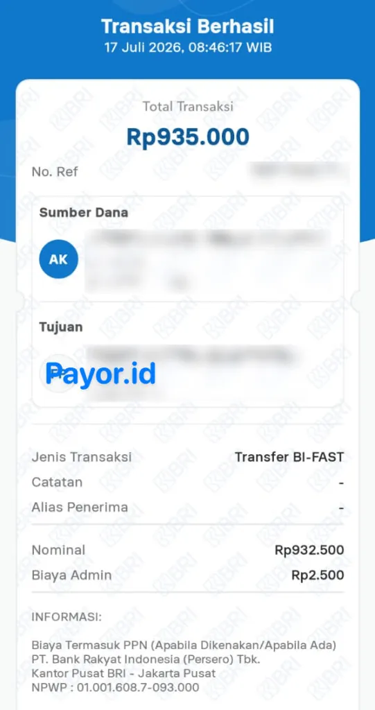 bukti top up paypal pakai bri lewat payor