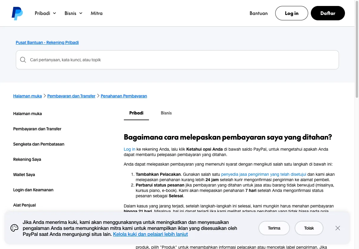 cara melepaskan saldo paypal yang ditahan resmi