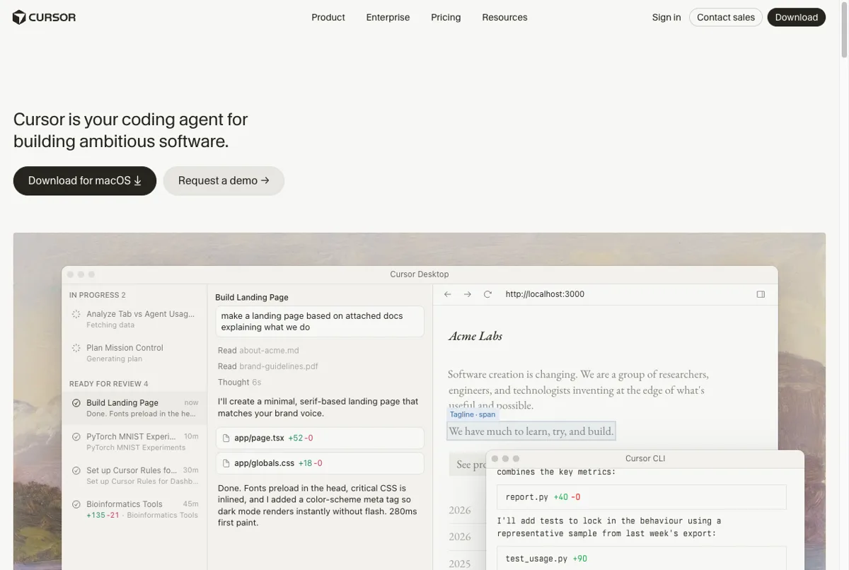 Halaman resmi Cursor AI code editor untuk programmer
