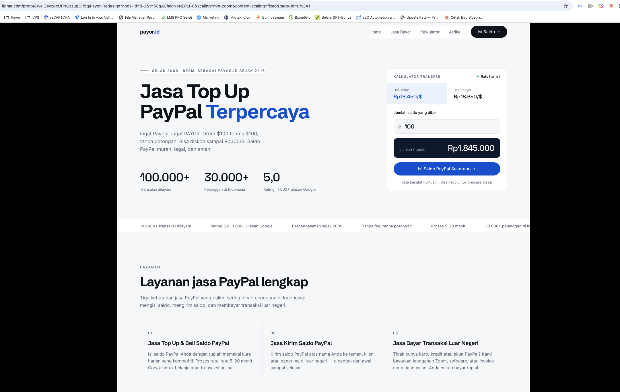 prototype redesign homepage payor.id di figma