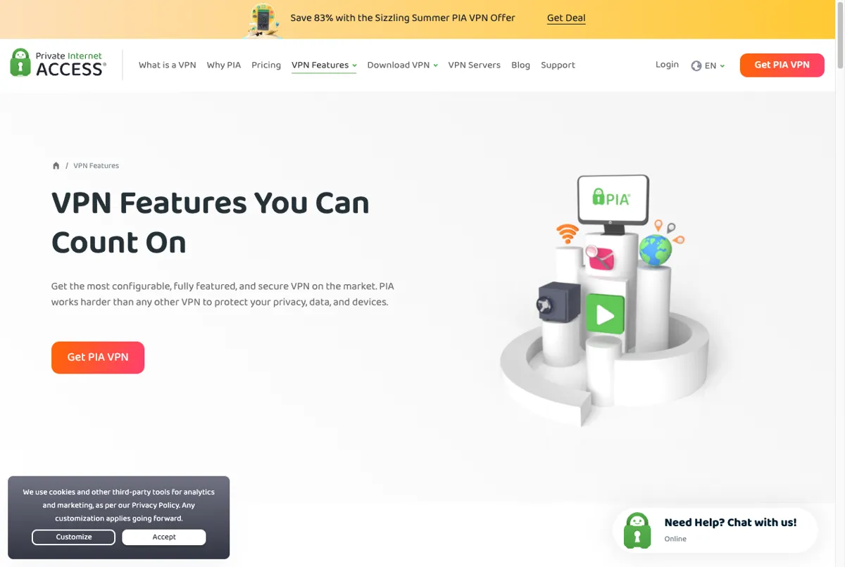 Fitur PIA VPN MACE WireGuard dan perangkat tak terbatas