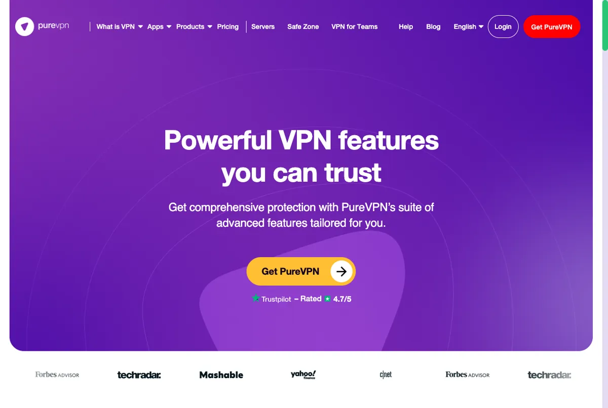 Fitur PureVPN 6000 server di 78 negara dengan kill switch