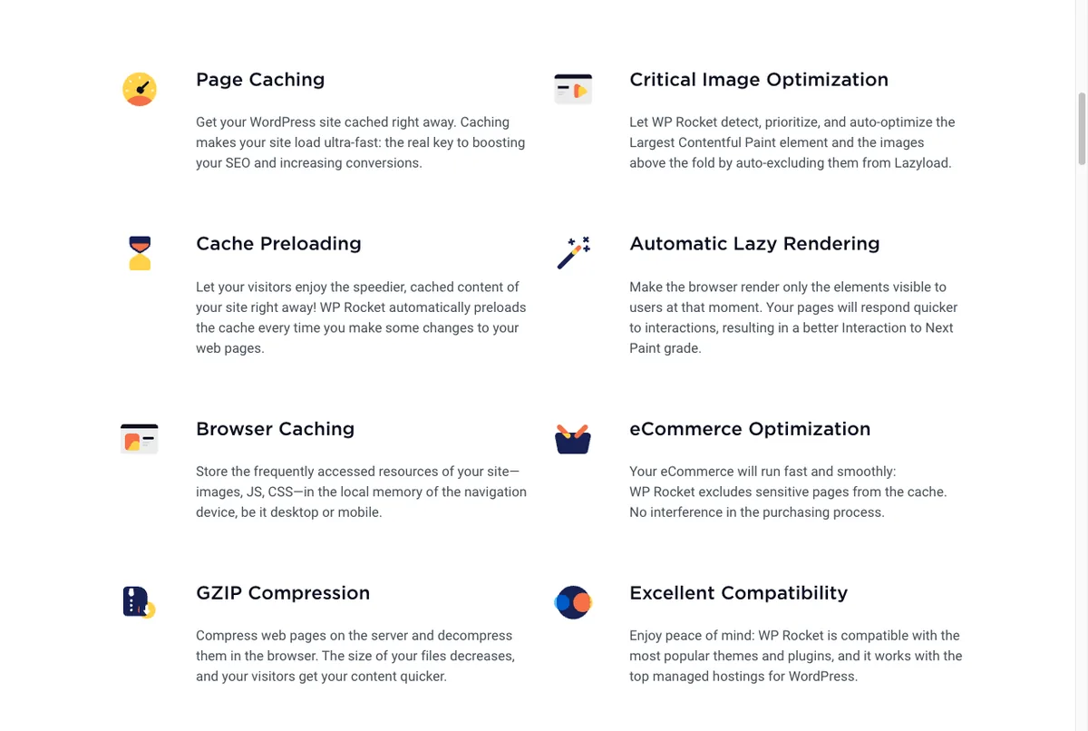 fitur wp rocket page caching preloading browser caching