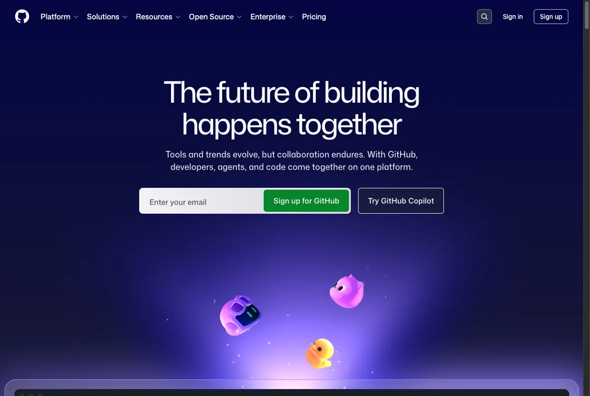 Halaman resmi GitHub platform kolaborasi kode dan pengembangan software