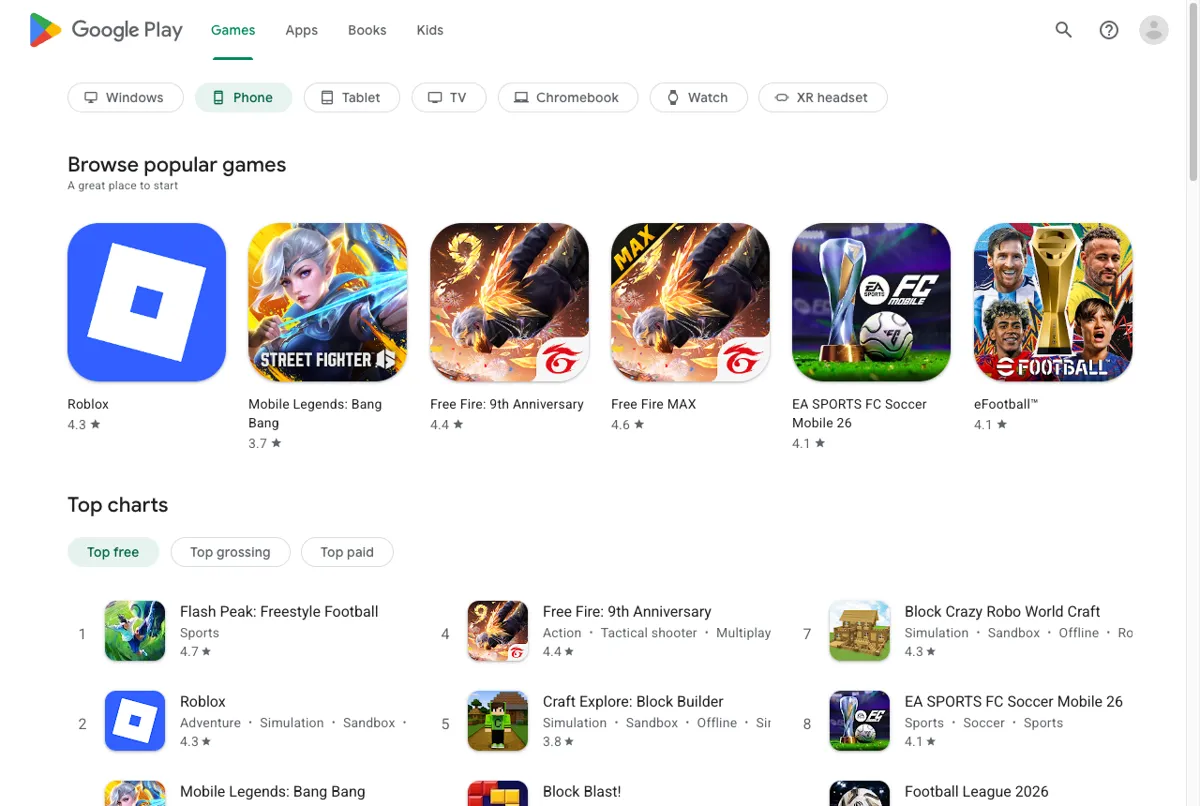 Tampilan Google Play Store untuk top up dan beli aplikasi