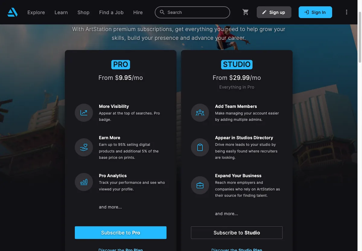 harga artstation pro 9.95 studio 29.99 per bulan