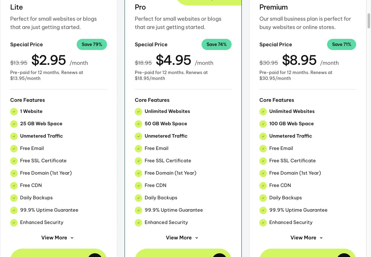 Harga paket hosting GreenGeeks Lite Pro Premium per Juli 2026