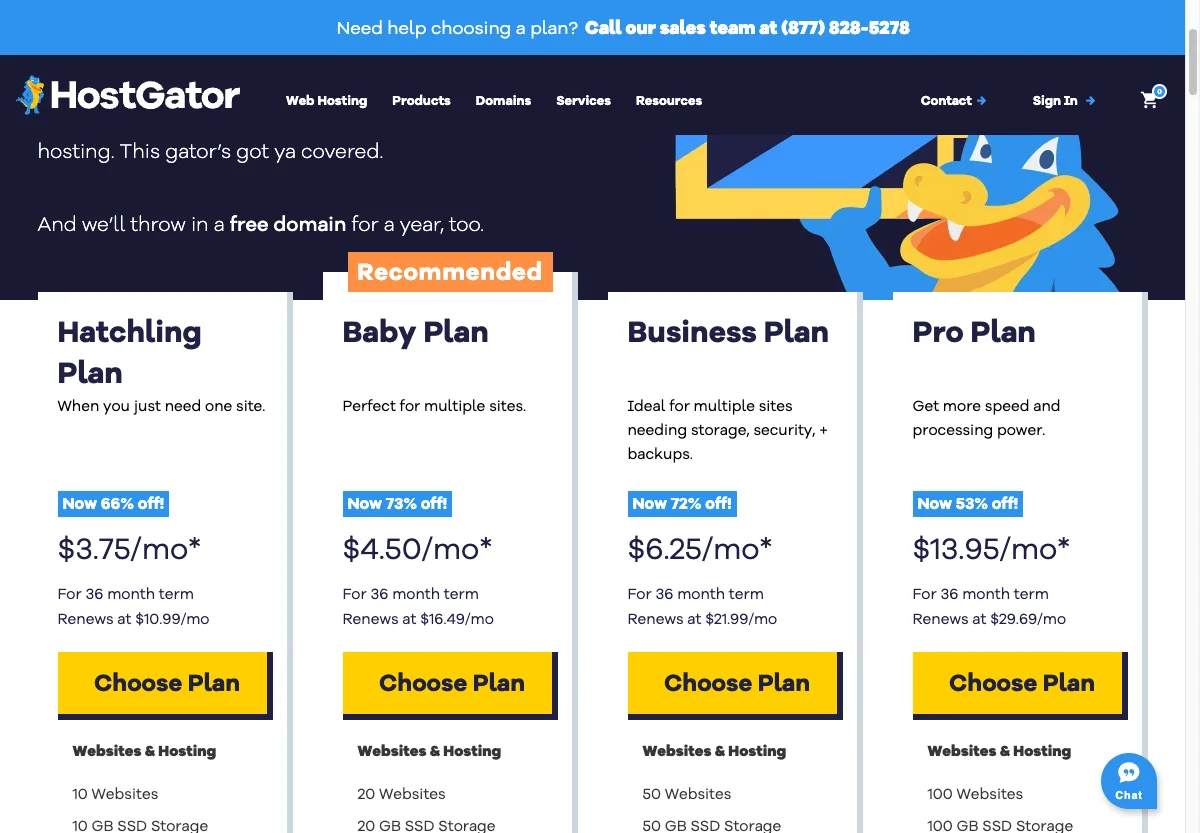 Harga paket hosting HostGator Hatchling Baby Business Pro per Juli 2026