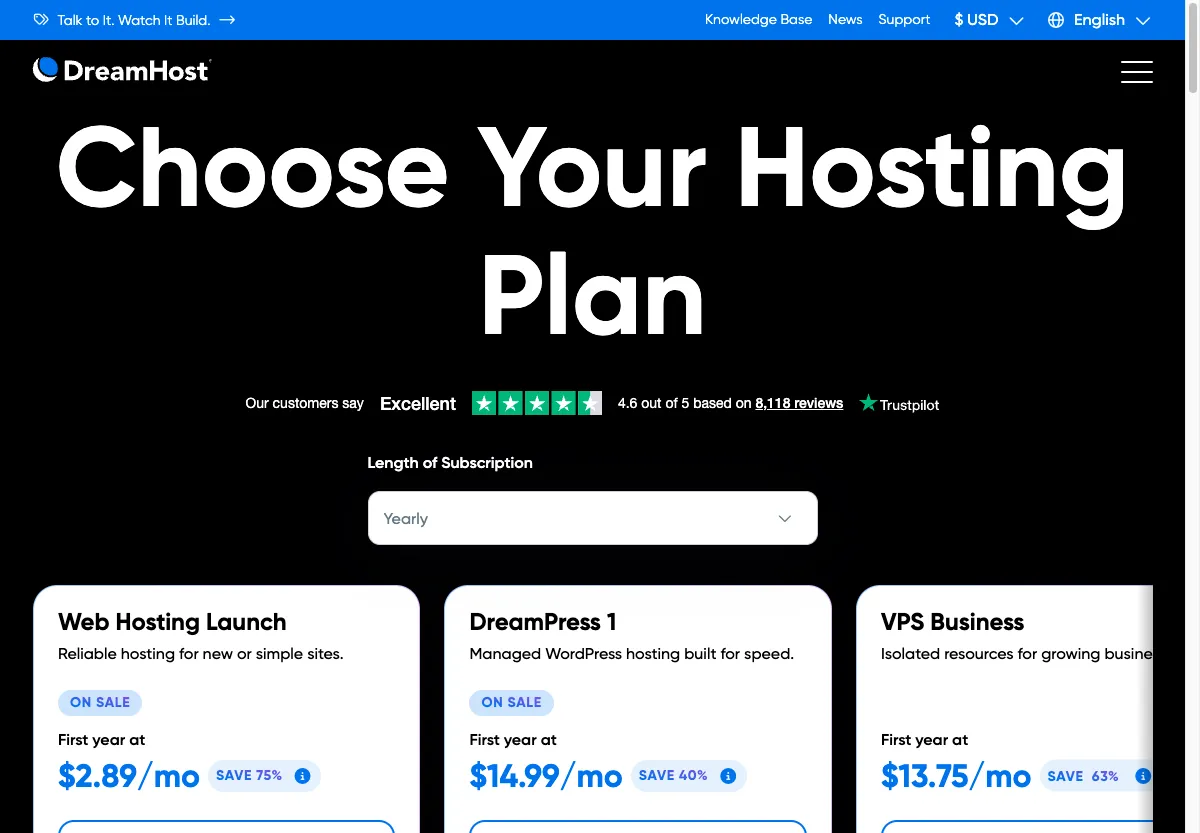 Paket Web Hosting Launch DreamHost beserta harga dan spesifikasinya