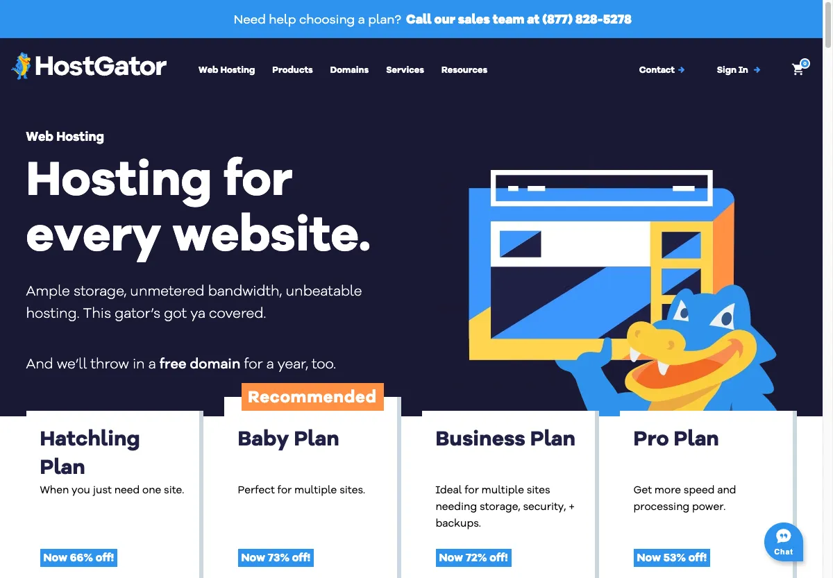 Paket Hatchling dan Baby HostGator beserta harga dan penyimpanannya