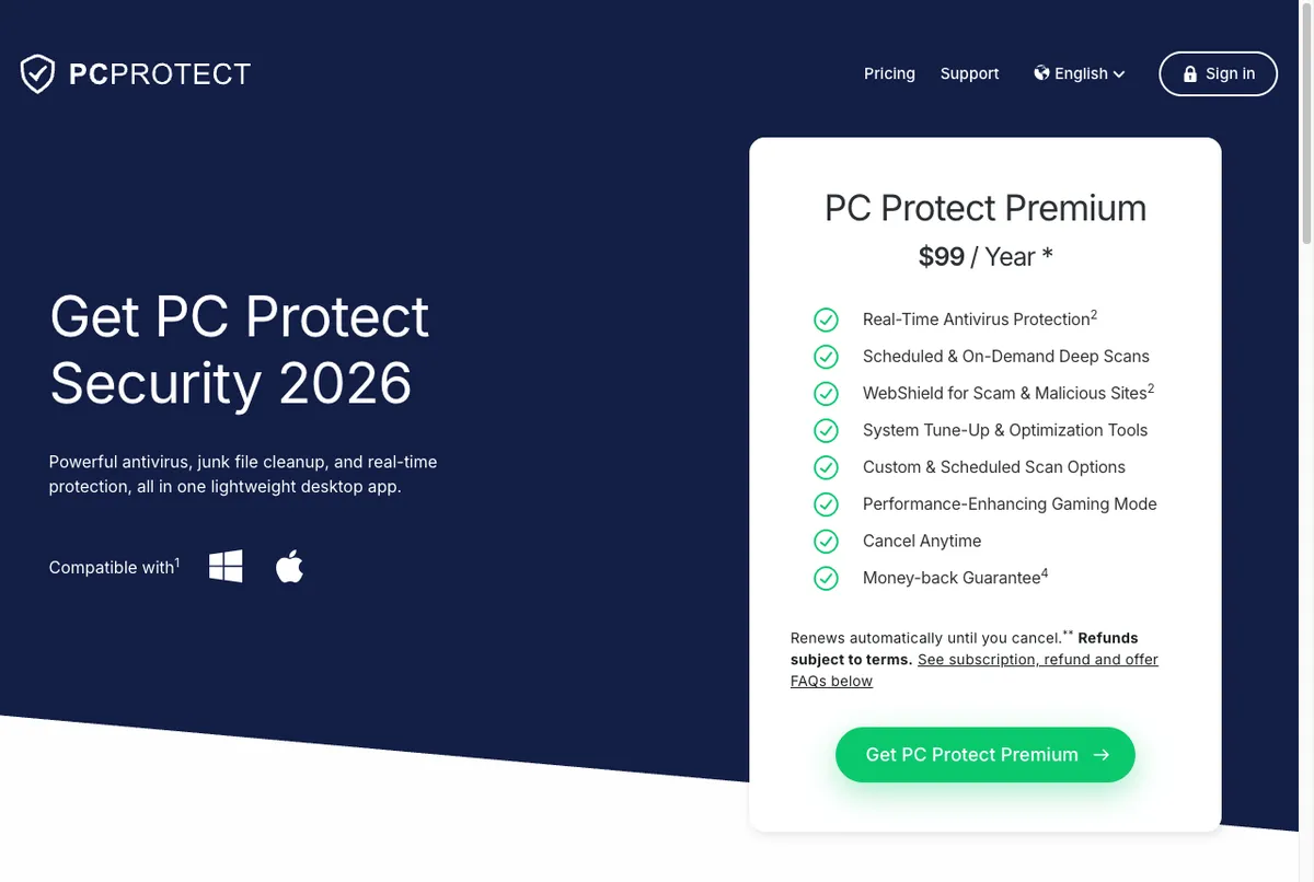 Harga langganan PC Protect Premium di halaman resmi pcprotect.com