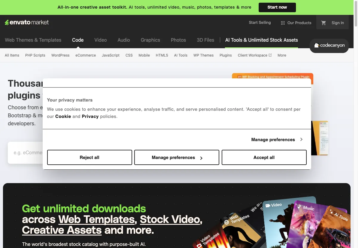 Etalase plugin dan skrip CodeCanyon beserta harganya
