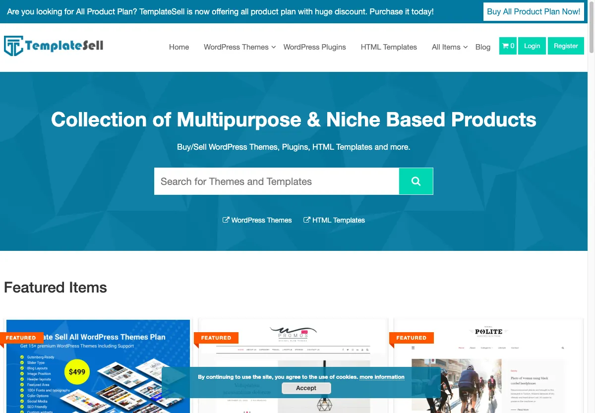 Etalase tema WordPress Template Sell beserta harganya