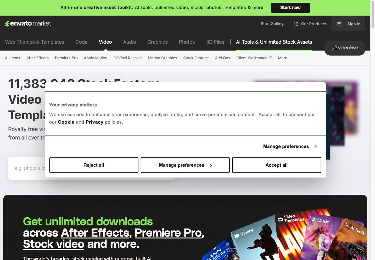 Etalase template video VideoHive beserta harga per item