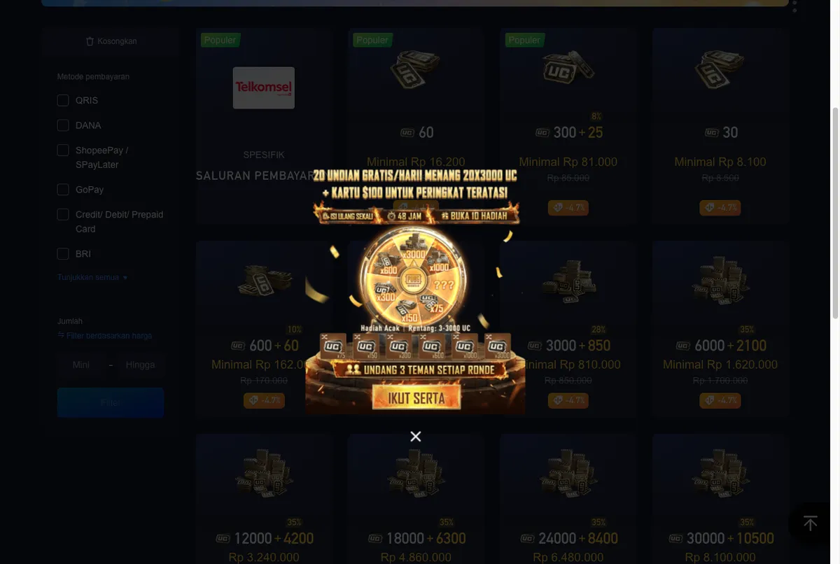 Daftar harga UC PUBG Mobile dalam Rupiah di Midasbuy, toko isi ulang resmi Tencent
