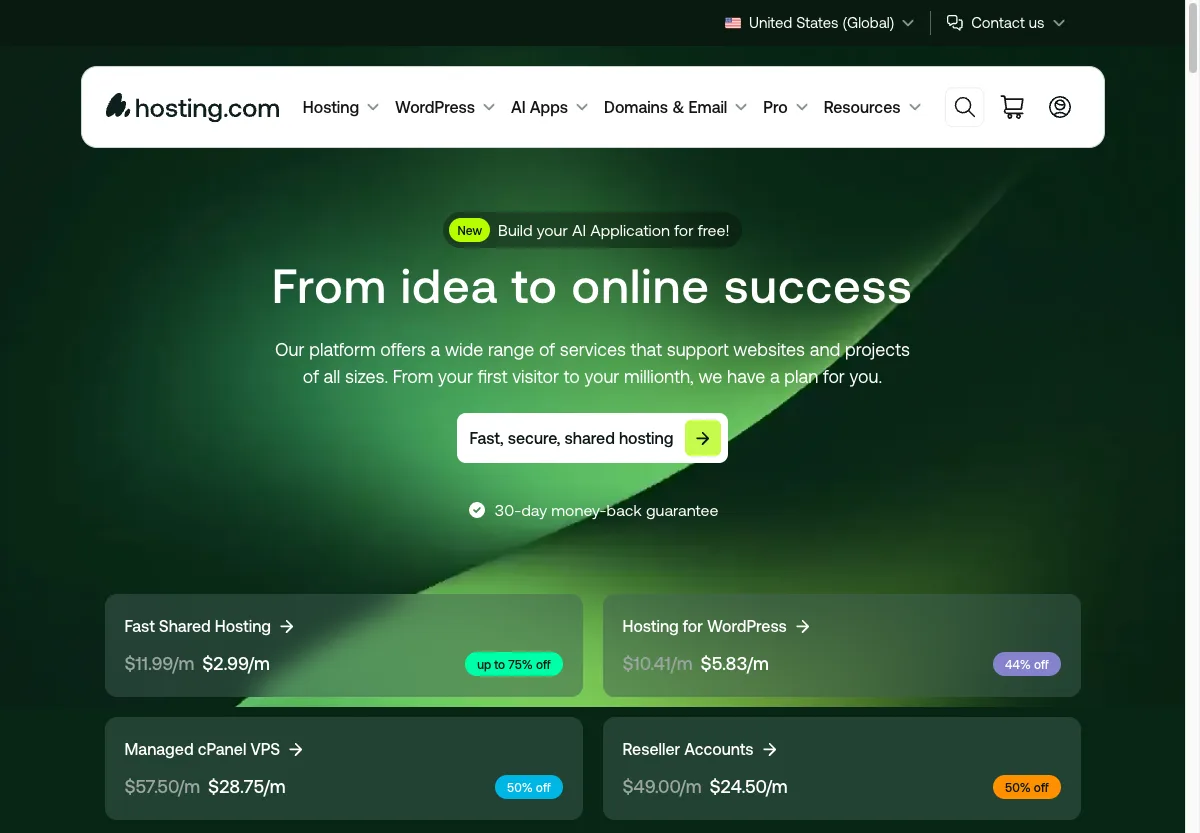 Harga promo hosting.com per Juli 2026 di halaman depan resmi
