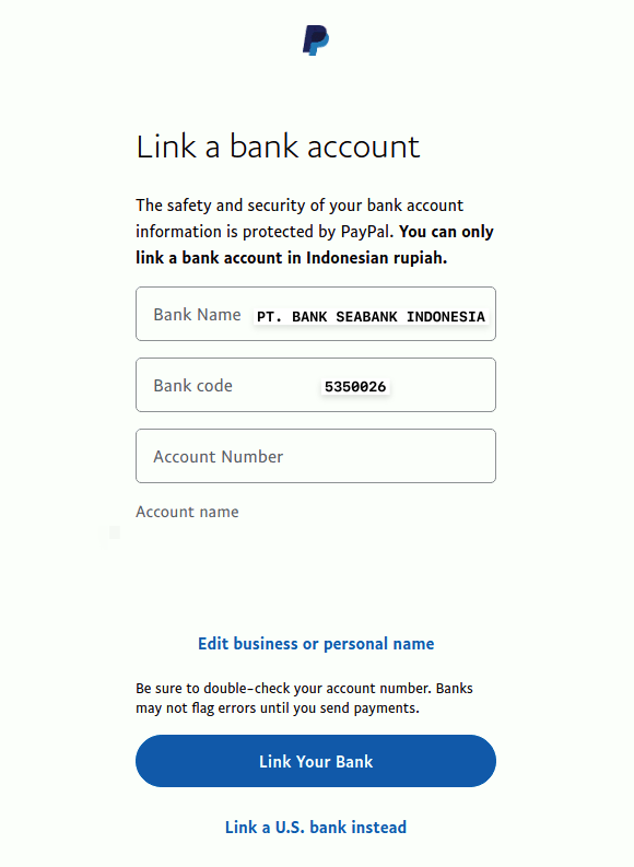 kode seabank di halaman penarikan paypal