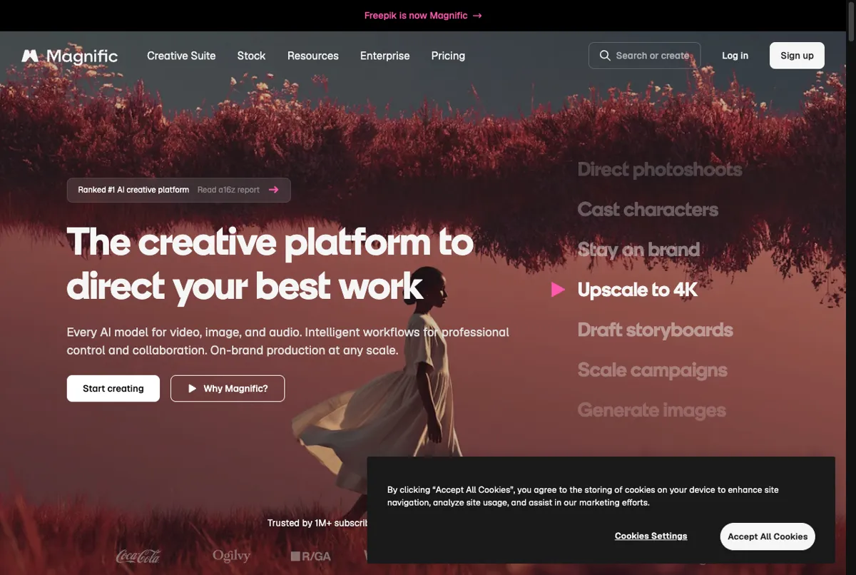 Halaman resmi Magnific dahulu Freepik platform kreatif AI