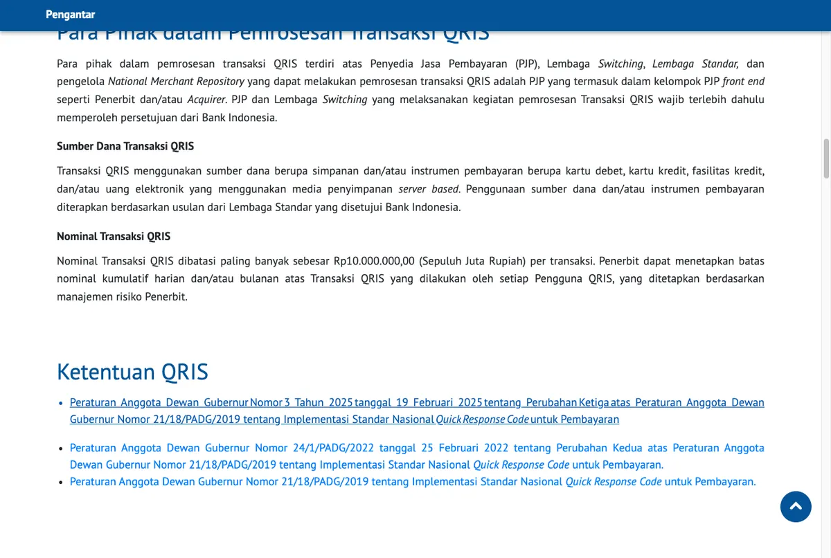 Ketentuan nominal transaksi QRIS di halaman resmi Bank Indonesia