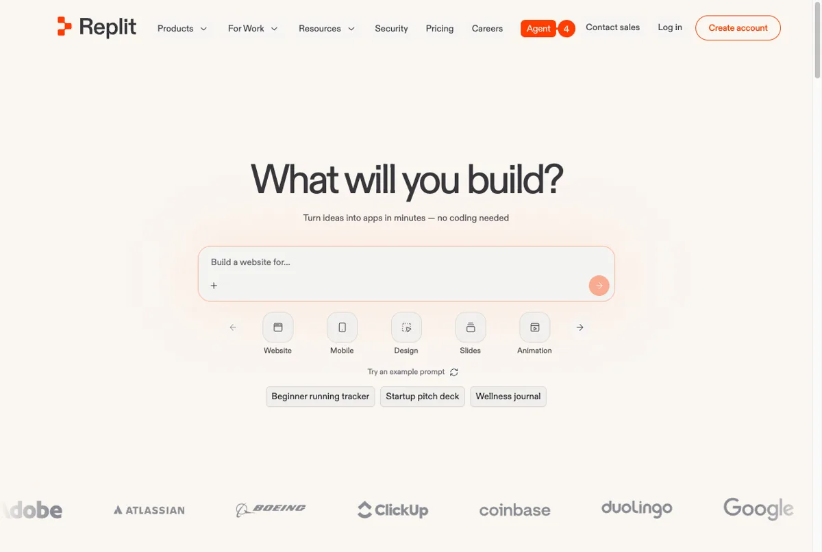 Halaman resmi Replit platform ngoding dengan AI di browser
