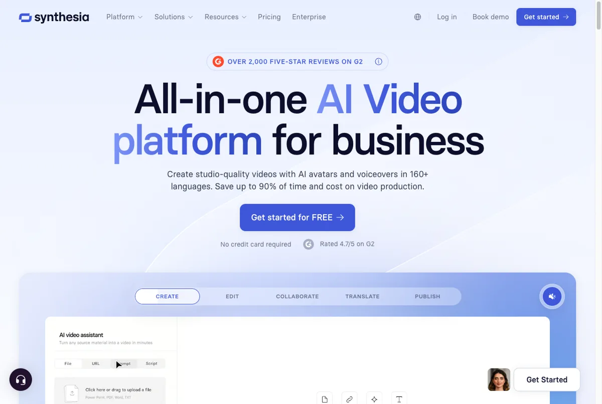 Halaman resmi Synthesia pembuat video AI dengan avatar