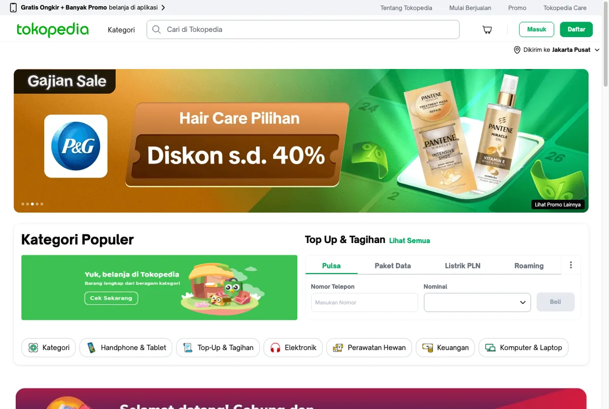 Situs resmi Tokopedia marketplace jual beli online