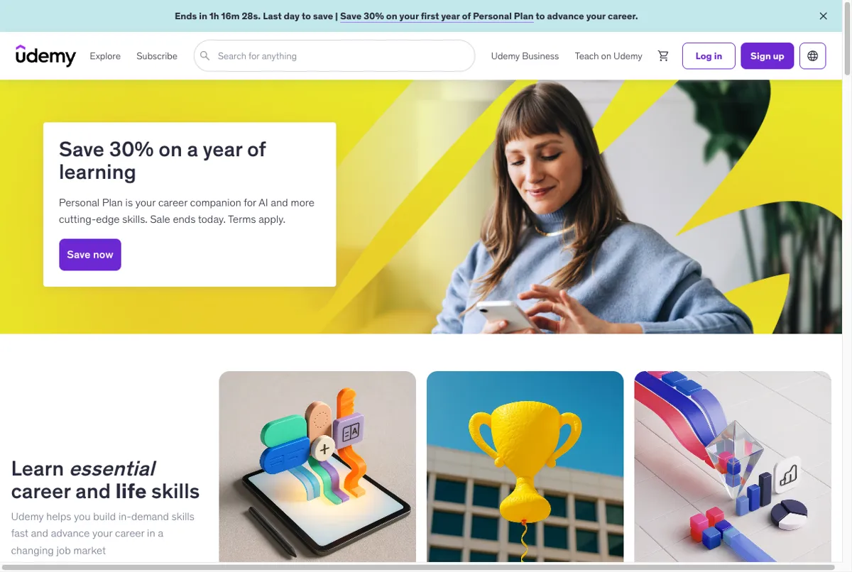 Situs resmi Udemy platform kursus online dengan harga Rupiah