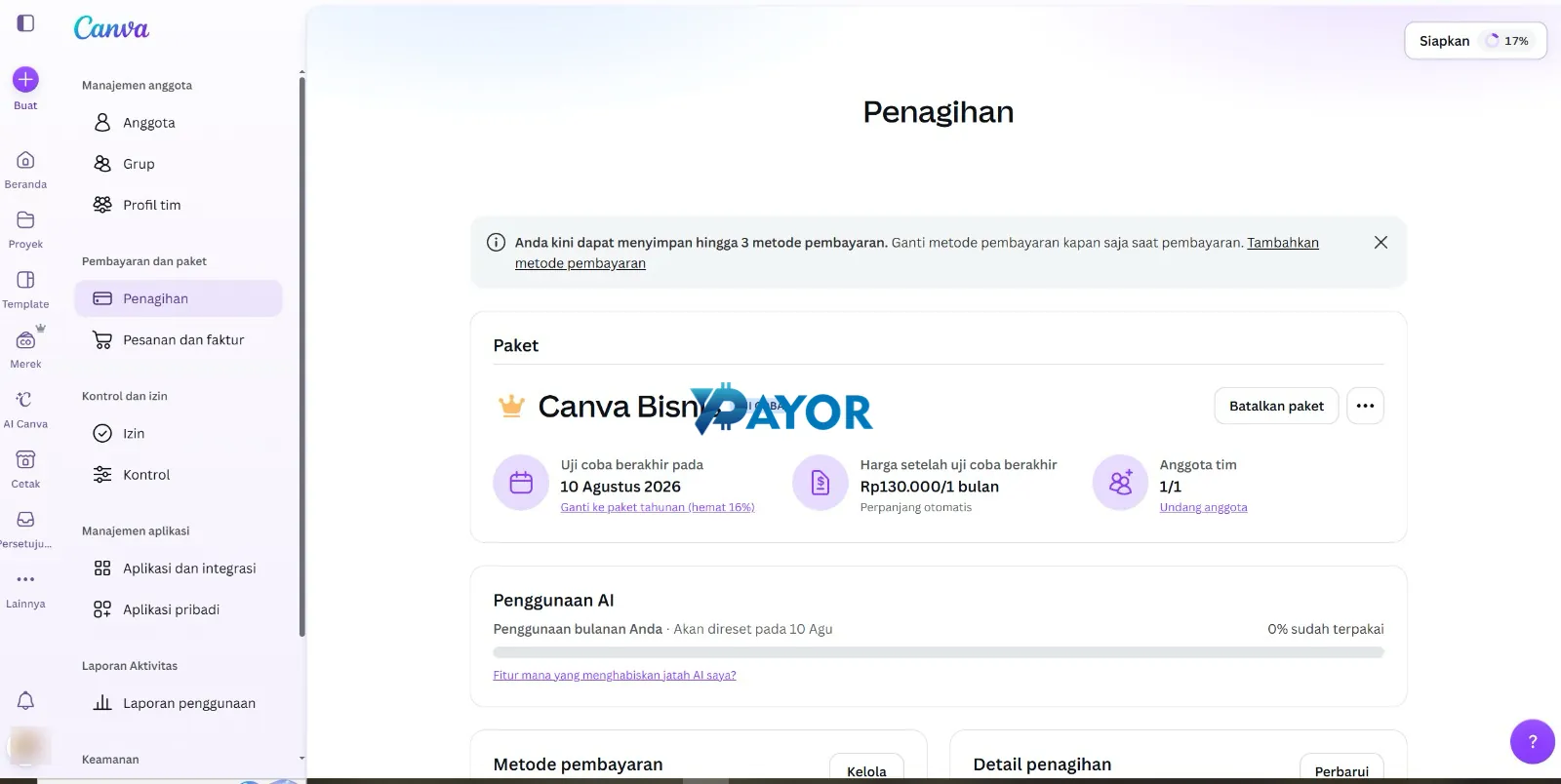 status trial canva seminggu sebelum tagihan pertama dipotong