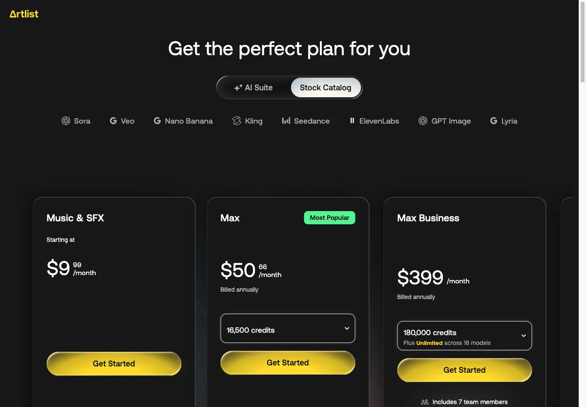 Harga resmi Artlist per Agustus 2026, Artlist adalah platform lisensi musik dengan paket mulai 9,99 dolar