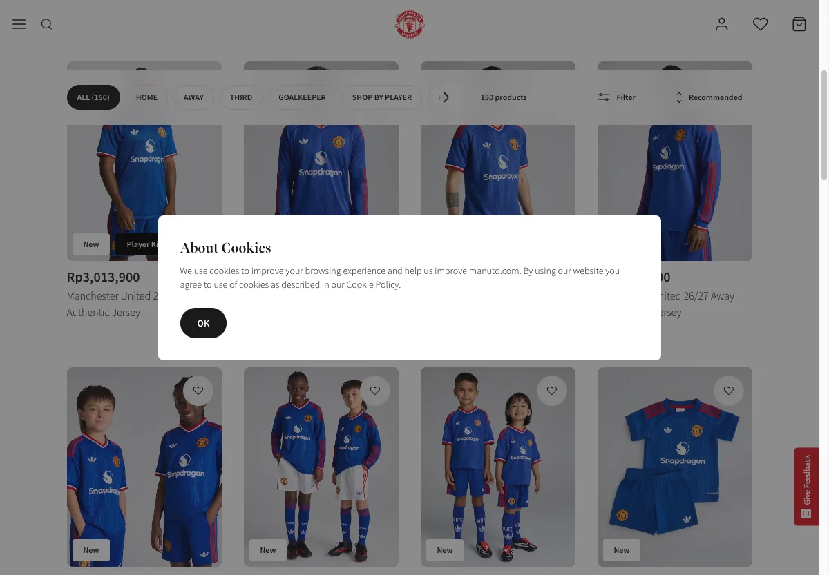 halaman jersey di store resmi Manchester United