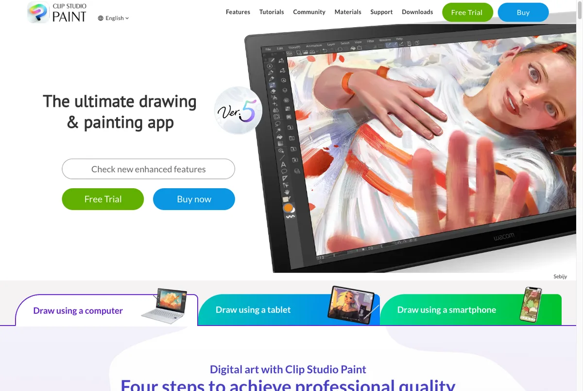 Halaman depan Clip Studio Paint, aplikasi menggambar digital dari Celsys, titik awal cara beli Clip Studio Paint tanpa kartu kredit lewat PayPal, diakses 28 September 2026